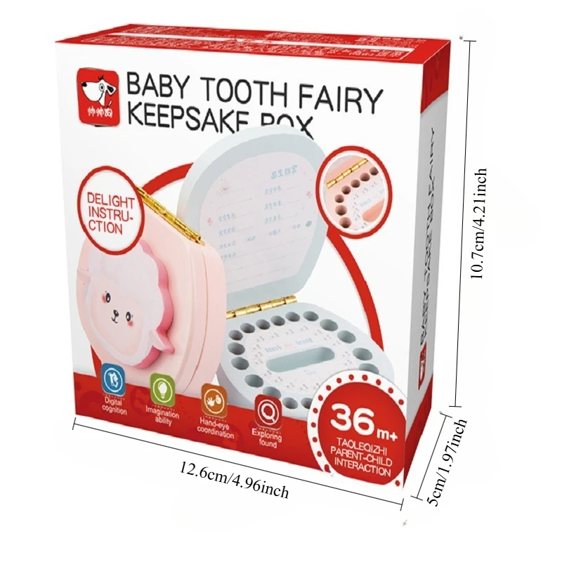 Wooden Baby Tooth & Hair Keepsake Box, Kids Memory Storage Case, Souvenir Gift for Boys Girls