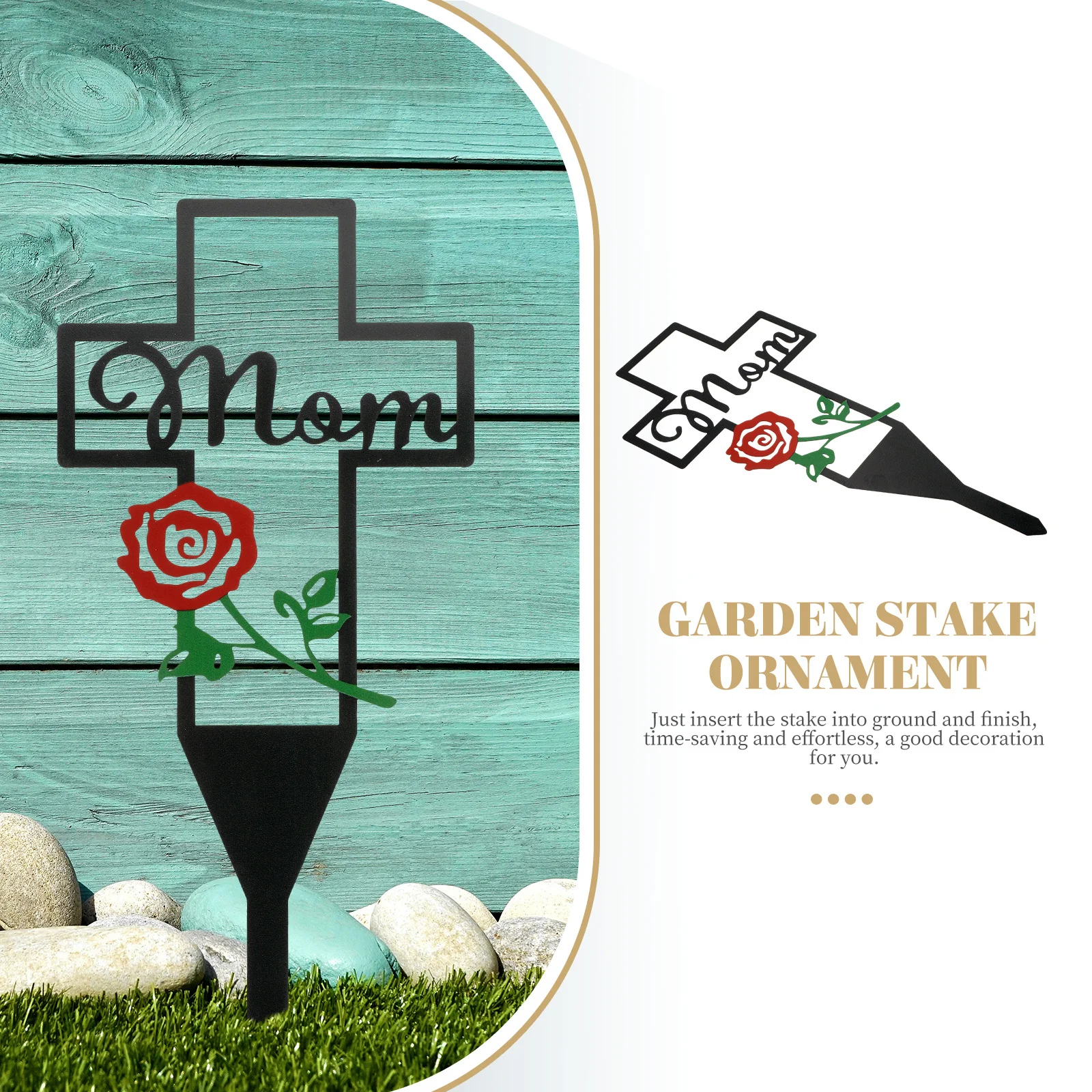 

Decorative Garden Cemetery Stake Creative Memorial Cross Stake Outdoor Yard Sculpture Graves Ornament for Mom Cemetery Adorn
