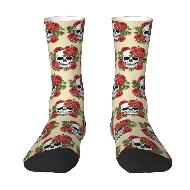 Skull Roses Flowers Men's Crew Socks Unisex Fun 3D Printing Dress Socks