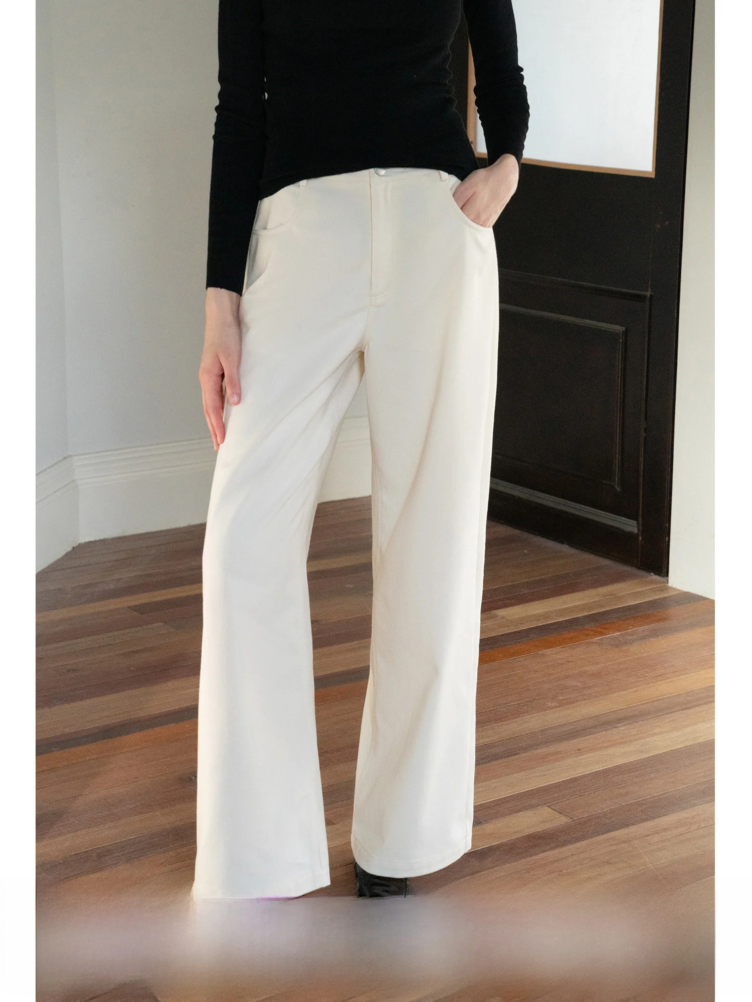 

Прямые повседневные брюки для похудения с высокой талией, простые, свободные, широкие, длинные, из смесового хлопка и полиэстера