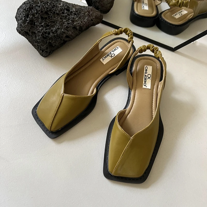 

New Summer Elegant Ladies Sandals 2025 Fashion Ladies Elastic Band Flat Heel Women Shallow Party Shoes Square Heel Square Toe
