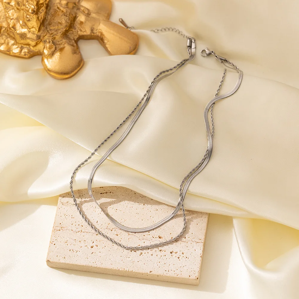 Uworld Simple Jewelry Gold Plated Flat Snake Chain Layer Necklace Stainless Steel Snake Rope Chain Necklace Gift image 5