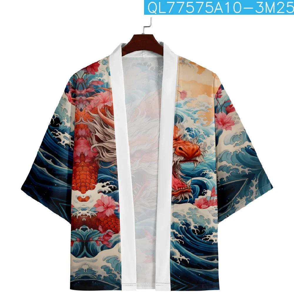 Japanese Samurai Anime Streetwear Cardigan Yukata Chinese Dragon Print Traditional Cosplay Kimono Clothing Women Men Haori