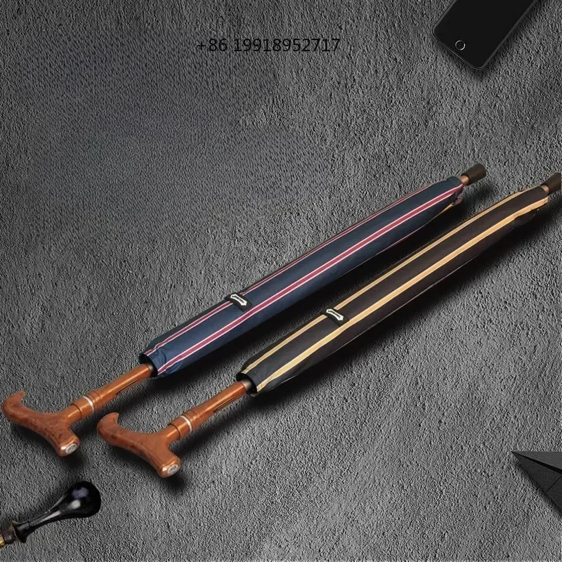 Long Handle Walking Stick Umbrella Old Man Anti-slip Strong Durable Retro Multifunction Detachable Umbrellas Rain Gear JJ649
