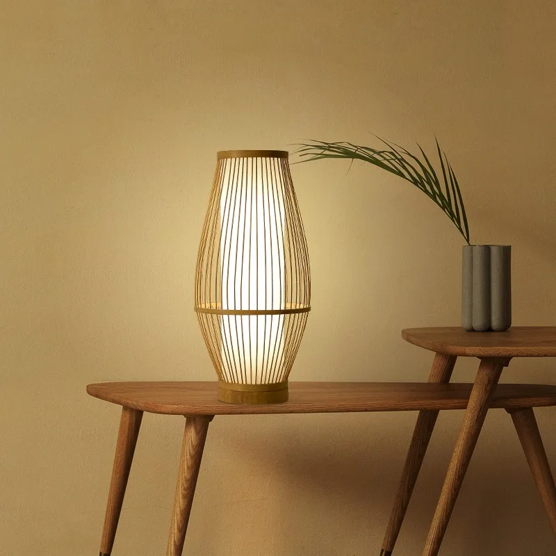 Japanese table lamp bedside bedroom bamboo woven retro decorative bamboo woven night lamp