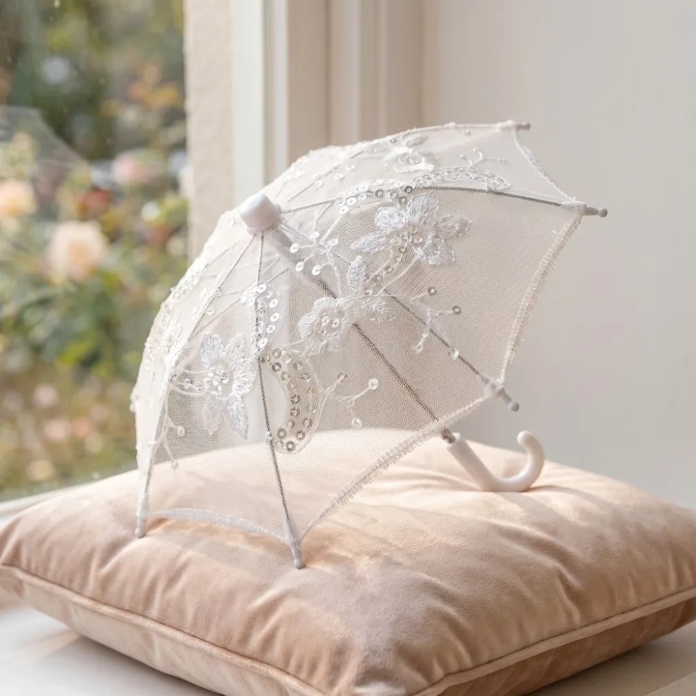 Wedding Decorative Lace Embroidered Umbrella DIY Party Props Mini Umbrella Exquisite Sequin Umbrella Decorations