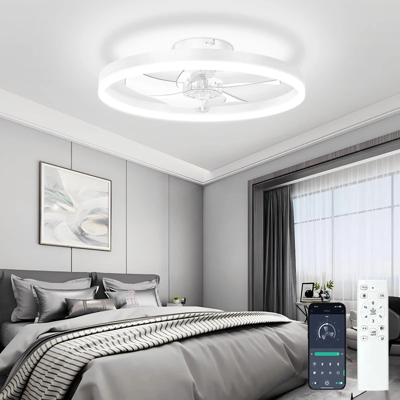 

New Variable Frequency Simple Nordic Modern LED Light Simple Bedroom Dining Room Living Room Ceiling Fan Light
