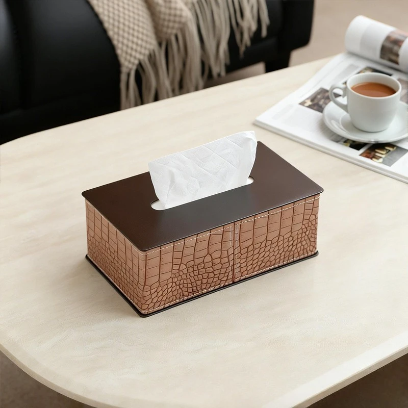 Crocodile Texture Tissue Box Cover PU Leather Square Rectangular Tissue Boxes Napkin Holder for Living Room Office Desk Decor
