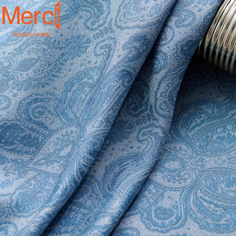 Light Luxury Curtains for Living Room Bedroom Custom Blue 3D Jacquard Blackout curtains for bedroom Nordic Drapes Decor custom