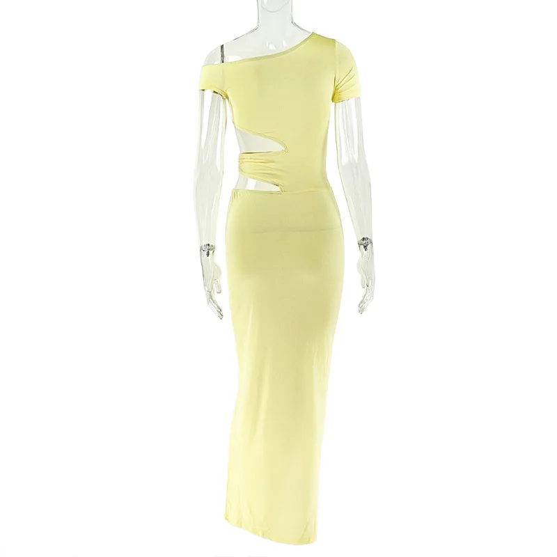 

Solid Color Trendy Slim-Fit Pencil Skirt Paired with A Hollowed-Out Asymmetrical One-Shoulder Dress for Women's Clothing