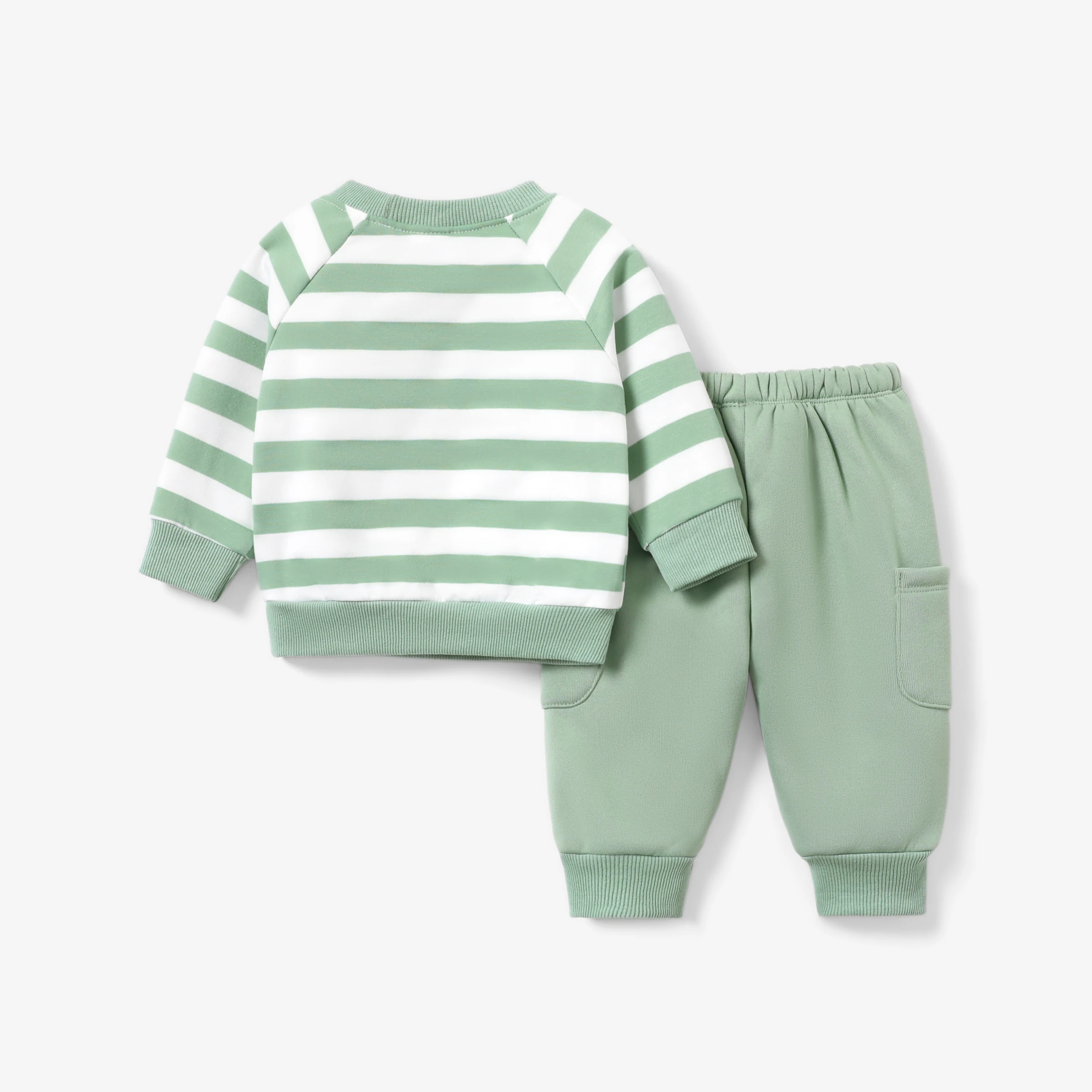 PatPat Baby Boy 2pcs Stripe 3D Bear Sweatshirt and Pants Set