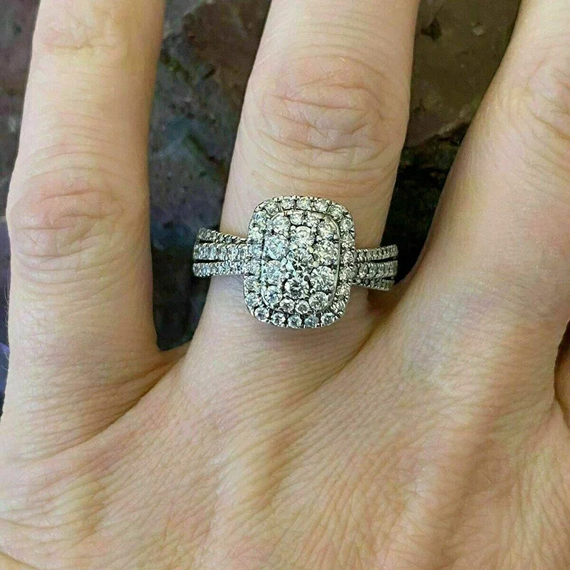 Huitan brillante Zirkonia Ringe edle attraktive ewige Hochzeit Braut schmuck elegante Temperament Accessoires für Frauen