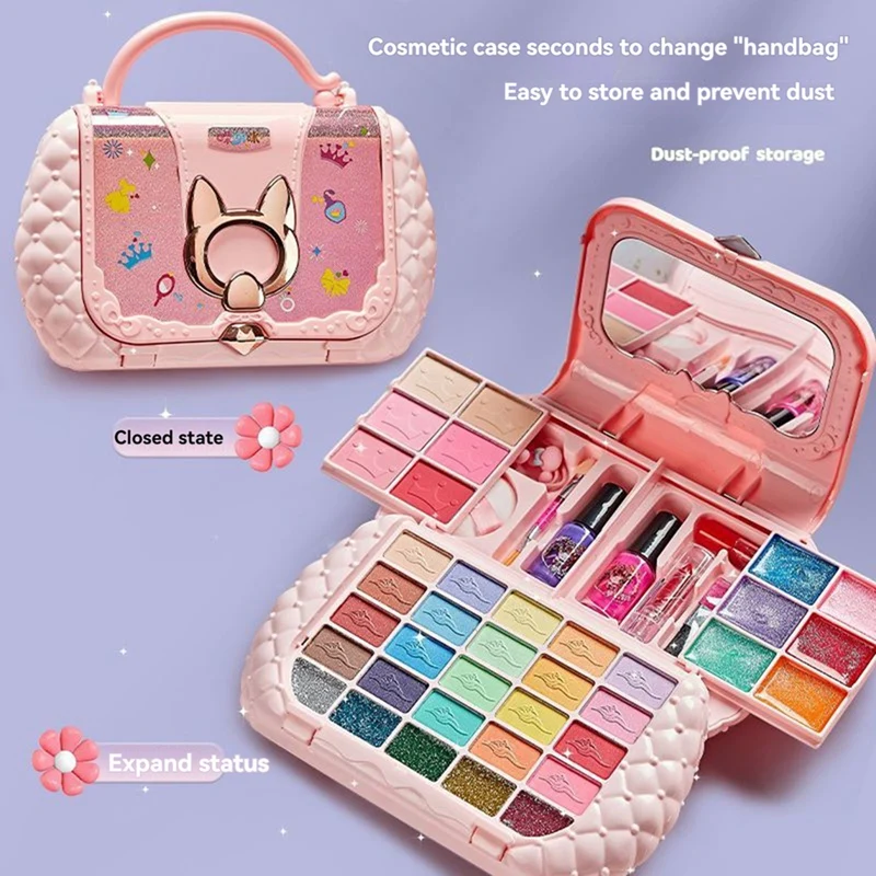 Kids Beauty Toys Makeup Kit Little Bag Washable Pretend Play Cosmetic Set Toys With Mirror Non-Toxic & Safe