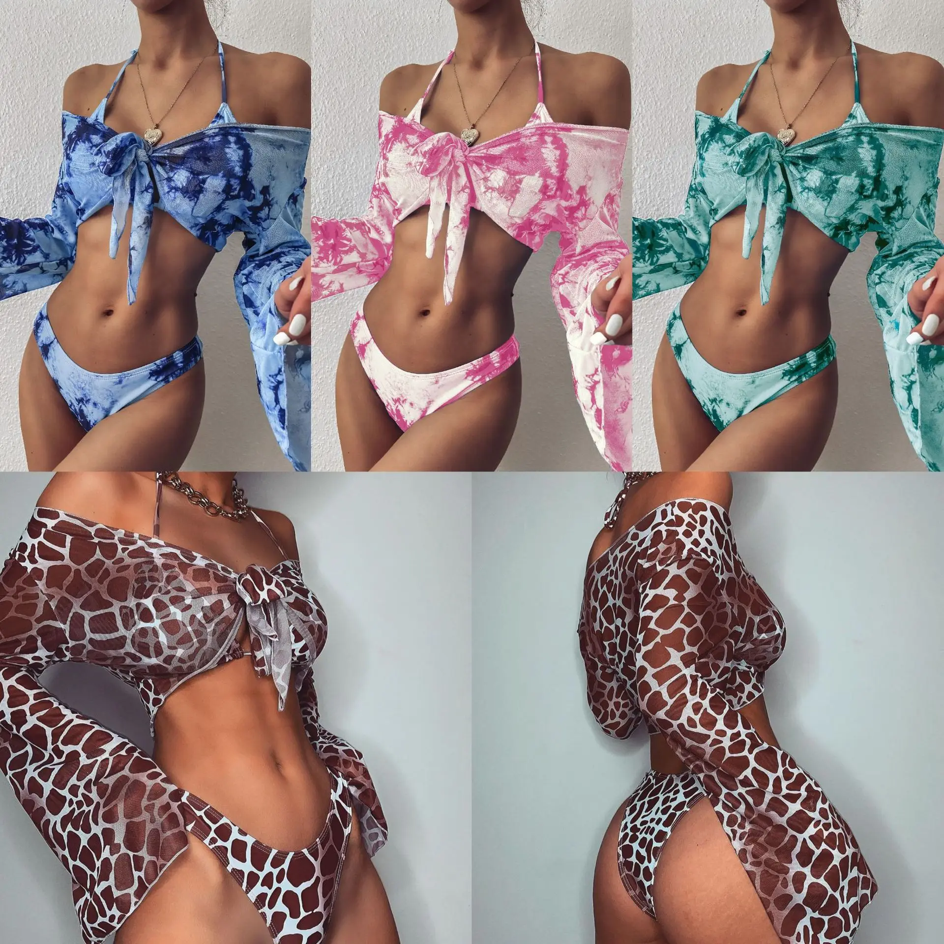 

2022 Push Up Bikini Swimwear Women Halter Swimsuits High Waist Biquini 2022 Solid Crisscross Beachwear Strap Bathing Suits 9608