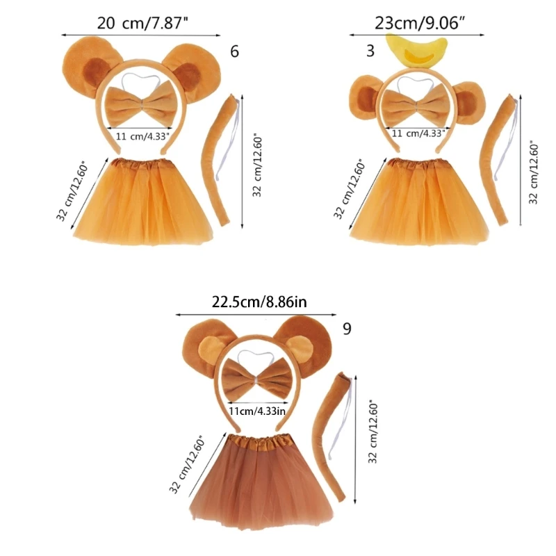 Halloween animal traje conjunto macaco orelha heandband macaco cauda bowtie crianças animal cosplay traje para criança menina