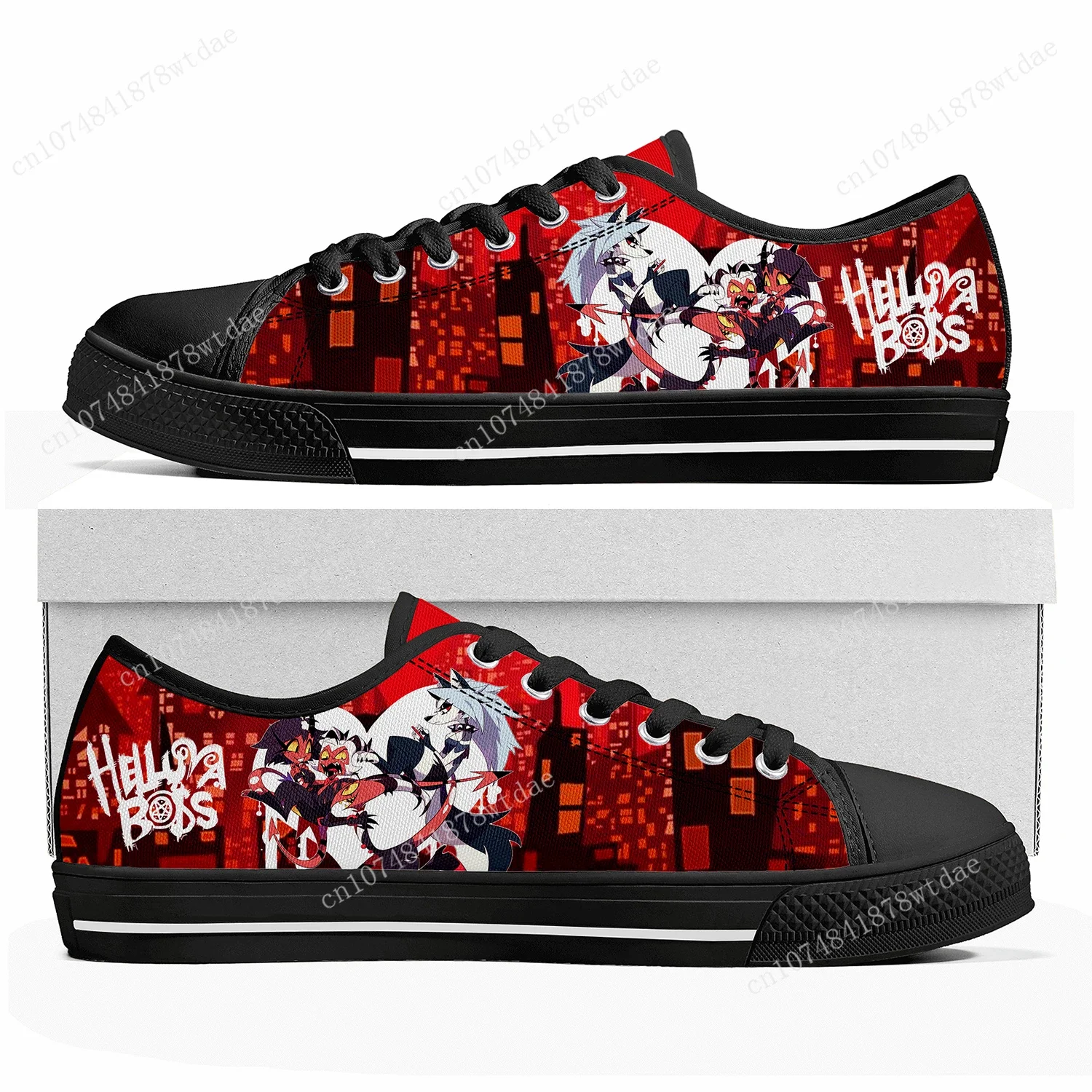 Boss Anime kartun Manga Helluva Sneakers atasan rendah Wanita Pria remaja kualitas tinggi sepatu kanvas sepatu kustomisasi kasual