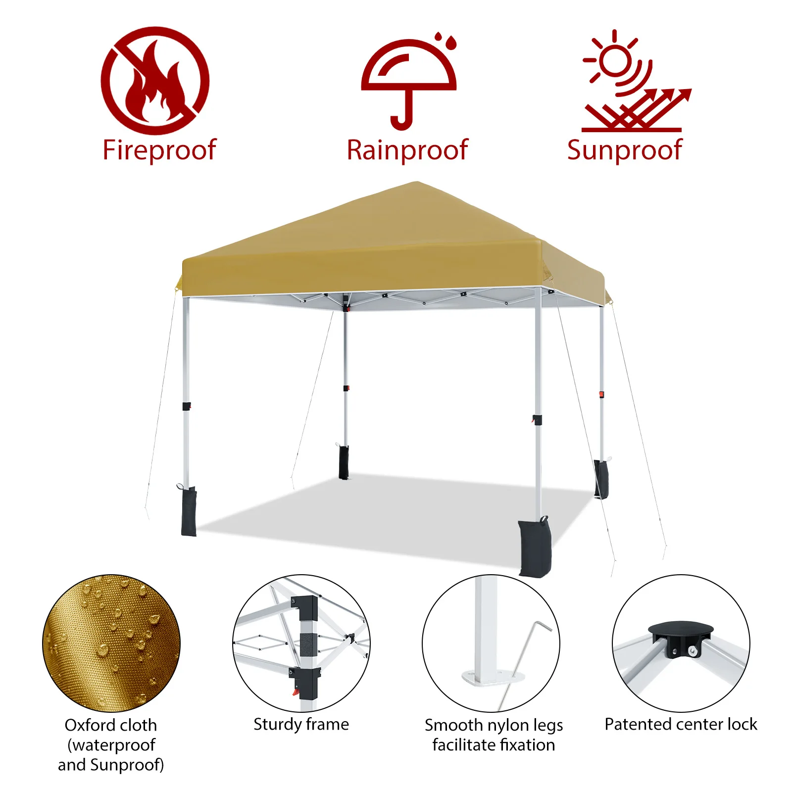 10x10ft Center Locking Canopy Tent, Portable Outdoor Canopy Tent, Height Adjustable Straight Legs, Waterproof and UV Protection