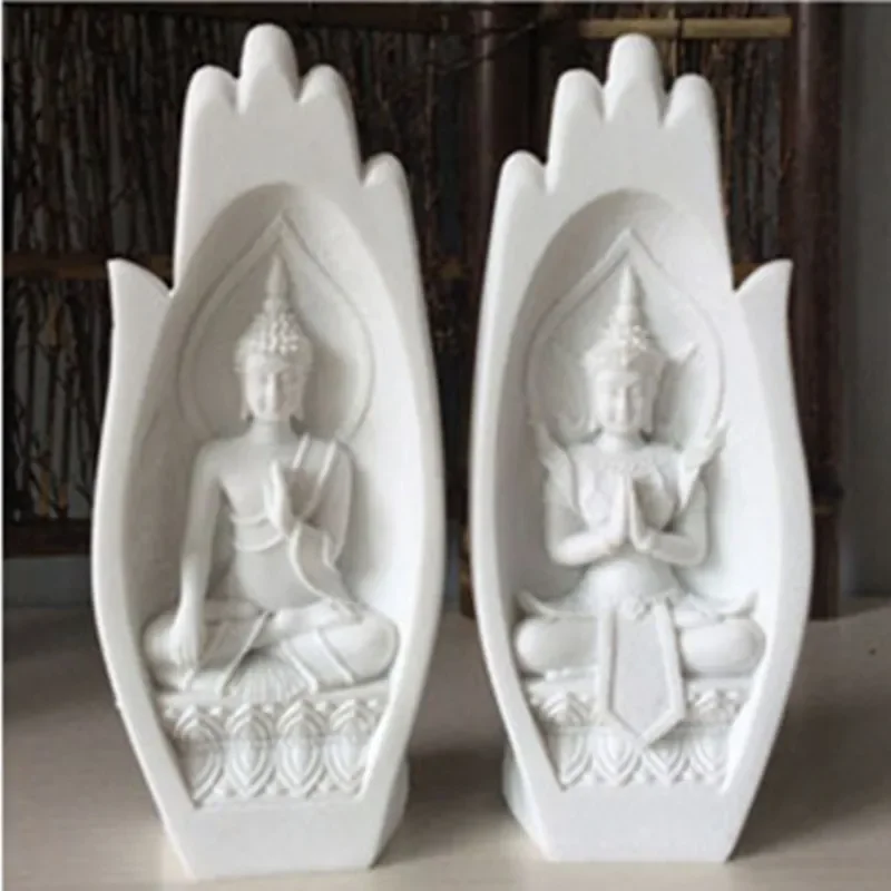 MGT-Sandstone Buddha Figure, Buddha Statue, Garden Statues, Sculptures, Buddhism Statues for Decoration, 2Pcs per Set