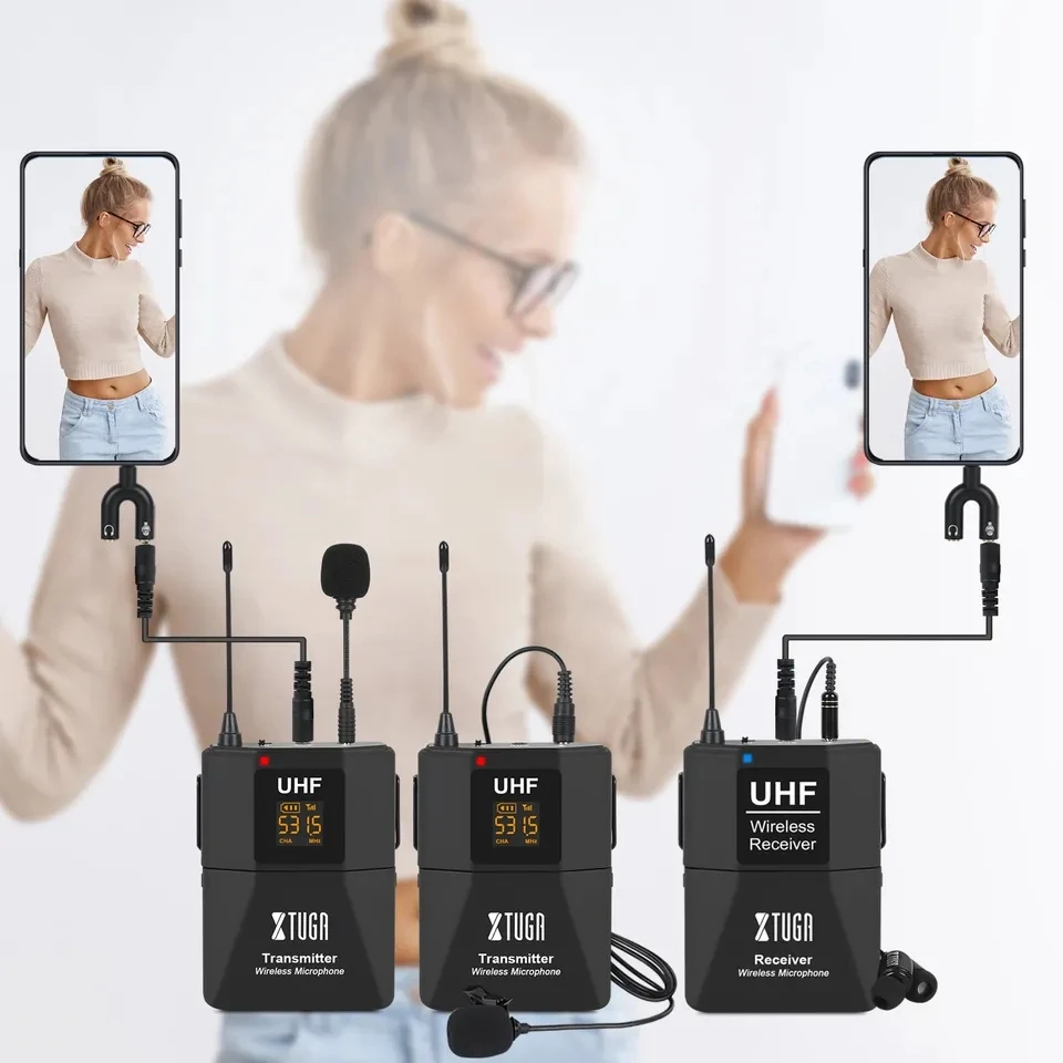 Wireless Lavalier Microphone with Audio Monitor Function Camera Mic UHF Wireless Lapel Mic for Smartphones DSLR Cameras