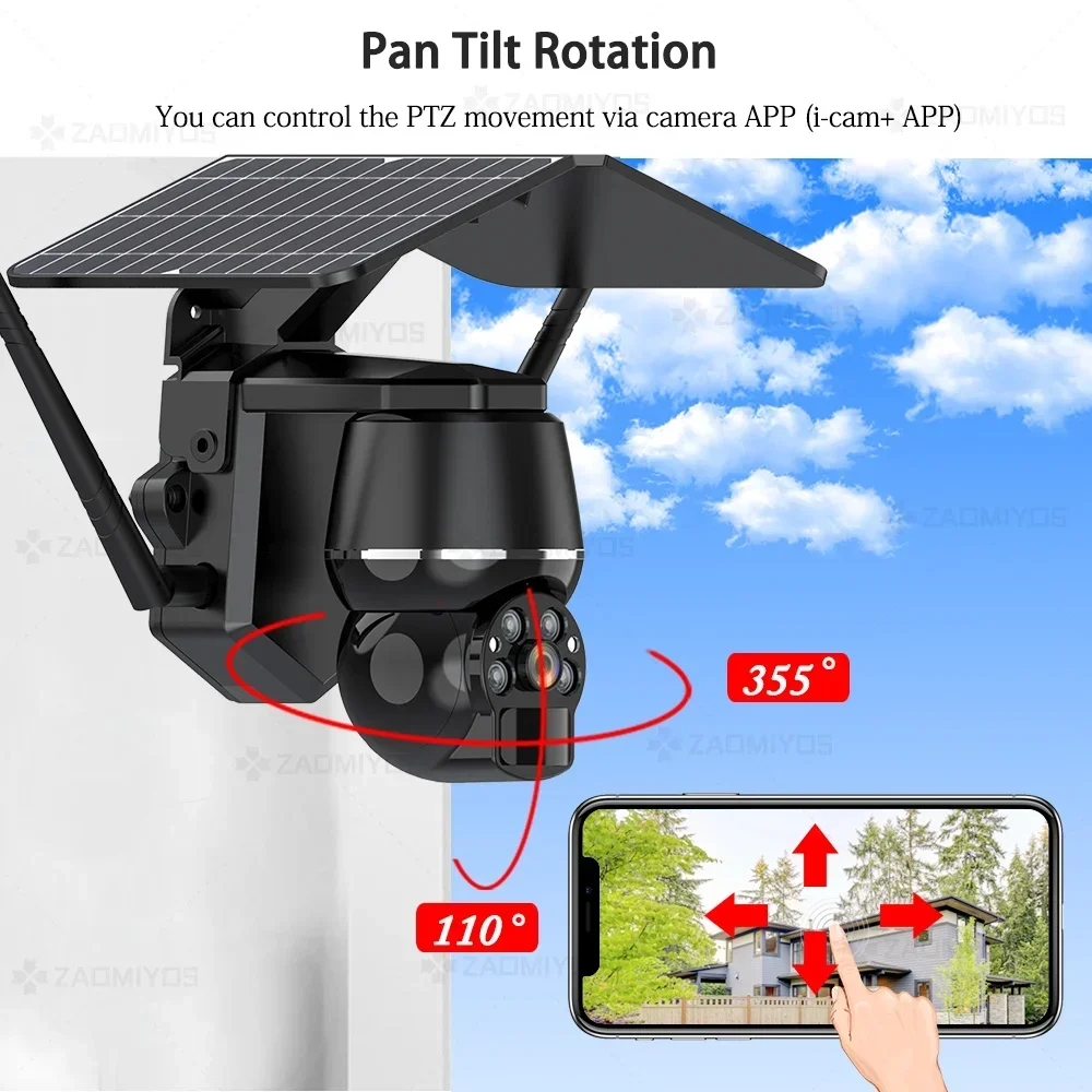 Home Outdoor Wifi Surveillance Solar Cameras 5MP 4G SIM Security Protection Waterpoor PTZ  PIR Motion Detection CCTV IP Camera