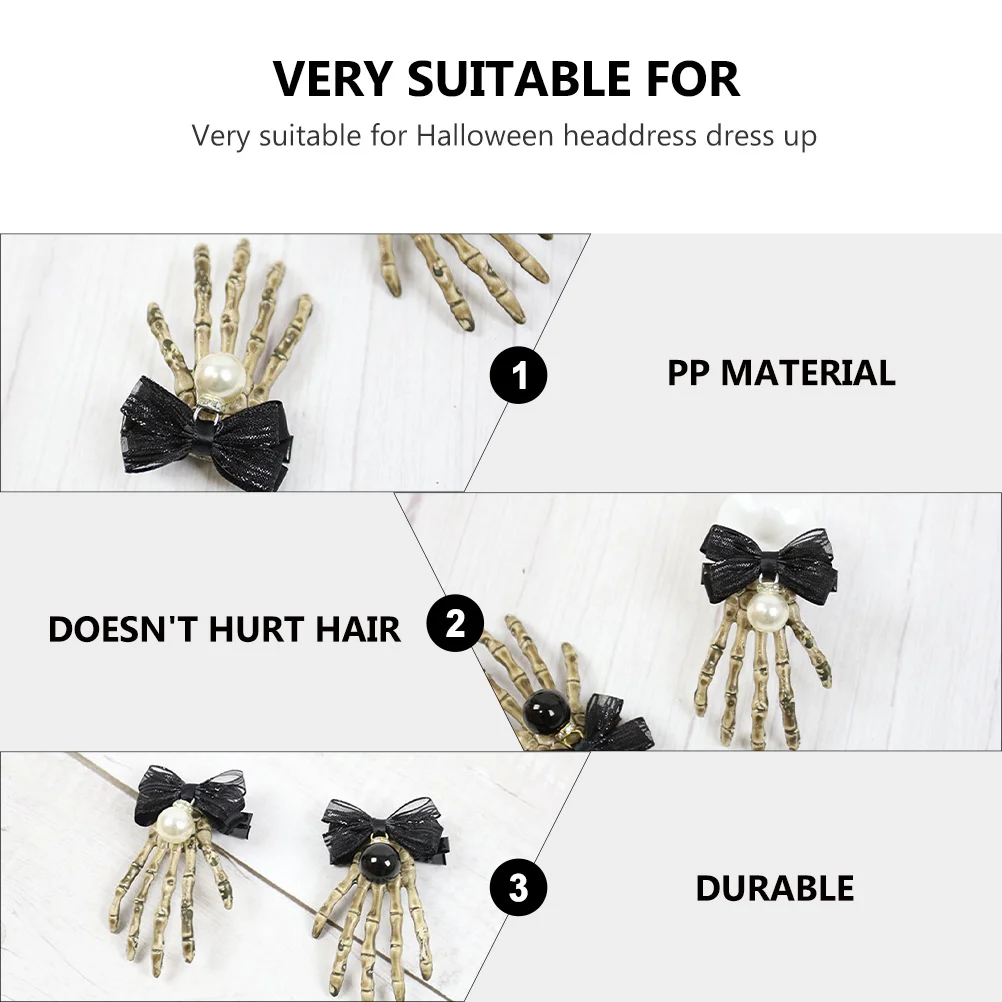 

2Pcs Skull Hand Bone Hairpin Creative Halloween Party Decorative Barrettes Headdress for Unique Hair Clips