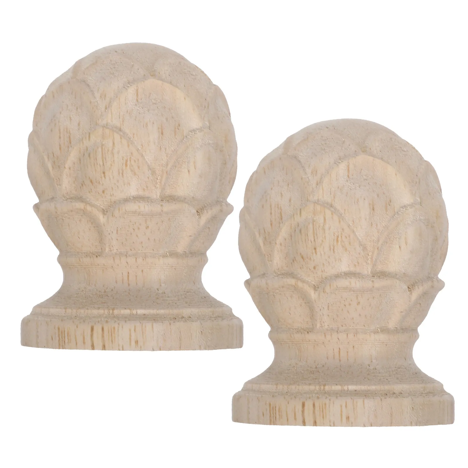 2Pcs Wood Carved Lotus Finial Set Unfinished Decorative Bed Post Caps Fence Gate Toppers Furniture Wood Finials for Stairs