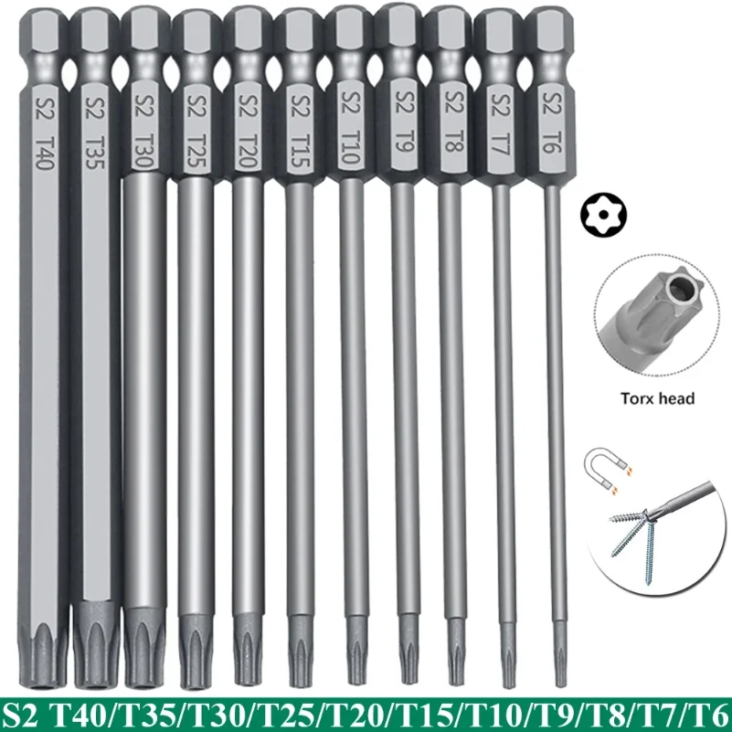 Conjunto de 11 Peças de Bits Torx de Segurança em Aço S2, Magnético, para Parafusadeira de Segurança, 75mm, para Aspirador Shark T6-T40