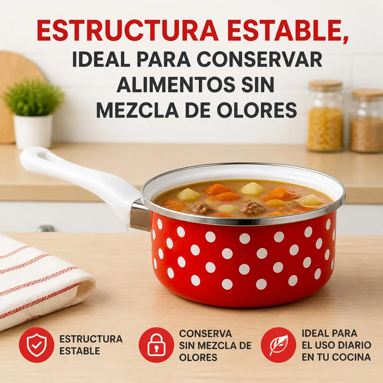 Casserole rétro en émail rouge à pois blancs, casserole de 18 cm avec longue poignée isolée pour induction et gaz, pot pour réchauffer le lait, les sauces et les aliments pour bébés