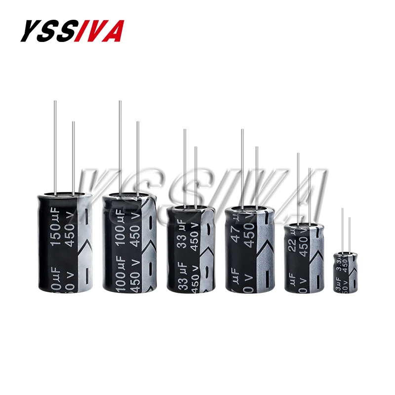 5pcs 450V Aluminum Electrolytic Capacitor 1UF 2.2UF 3.3UF 4.7UF 10UF 22UF 33UF 47UF 68UF 82UF 100UF 150UF 180UF 220UF