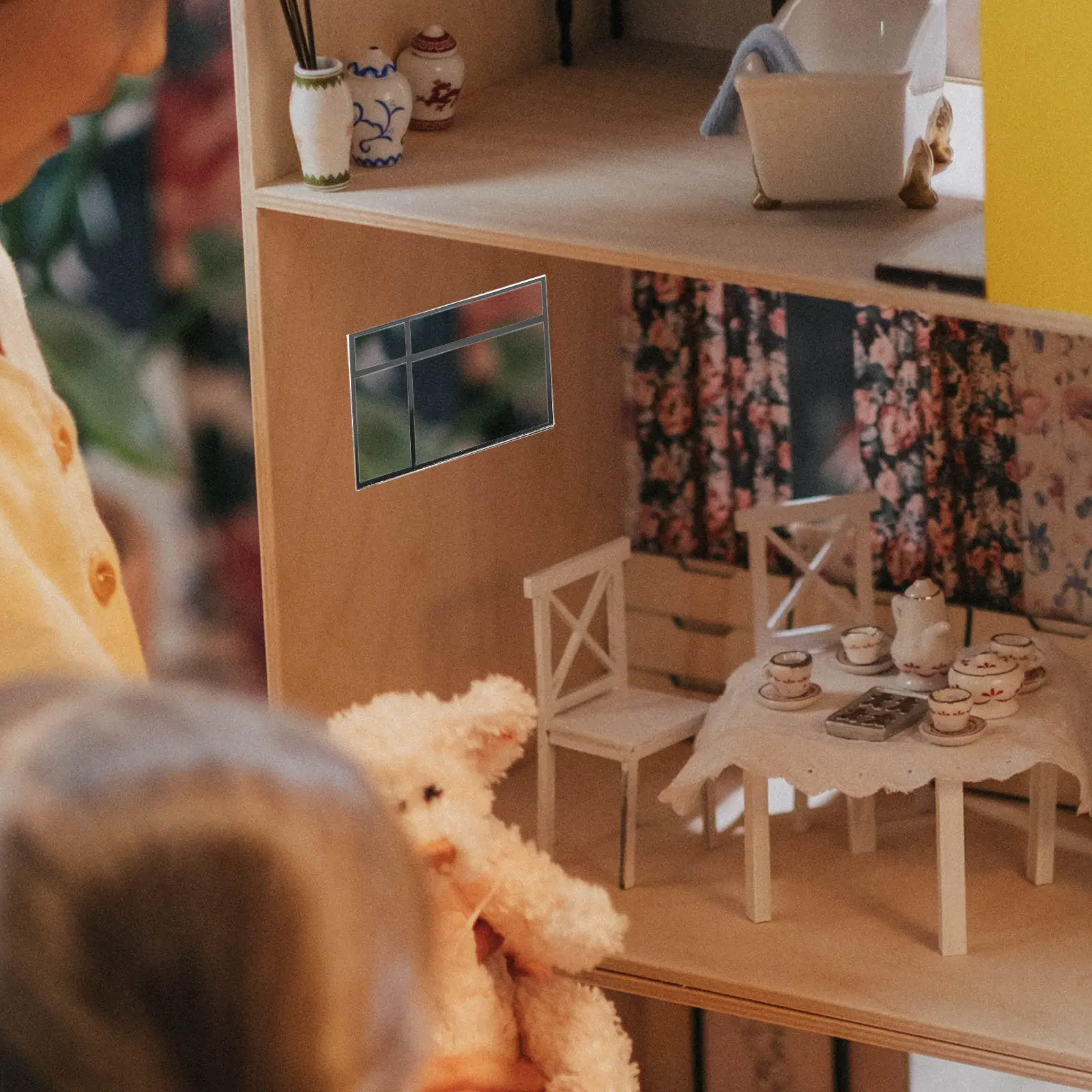 2 Stück Mini-Hausfenster, handgefertigter Holzrahmen, realistische Simulationsfenster für DIY-Dioramen und Mikrolandschaftsornamente