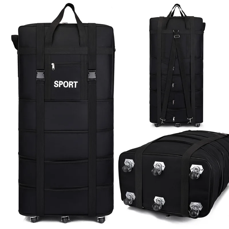 Saco de viagem portátil rolando bagagem grande capacidade verificada saco de rolo extensível mochila em movimento bagagem oxford pano duffle saco