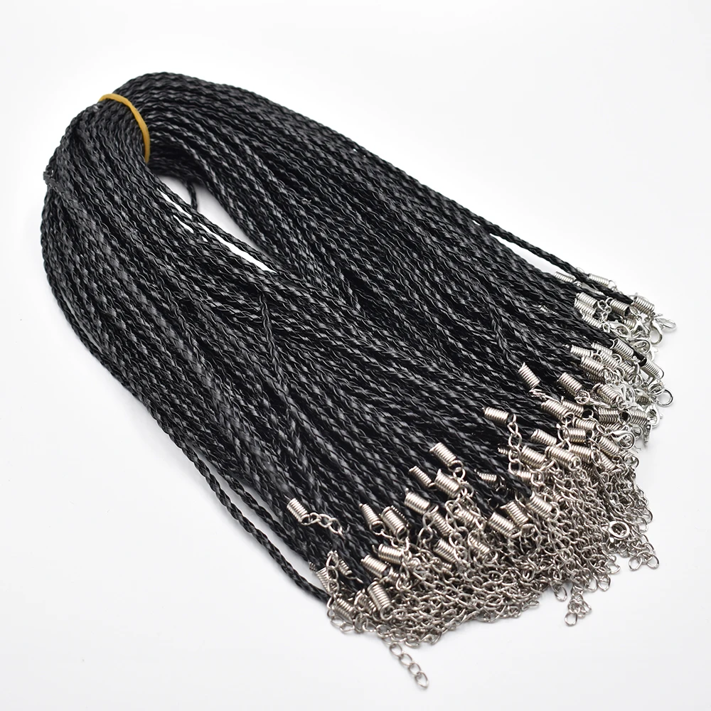 

Fashion Wholesale 3mm Black twist shape Leather Cord Necklace Rope 45cm Chain Lobster Clasp DIY Jewelry Accessories 100pcs/lot