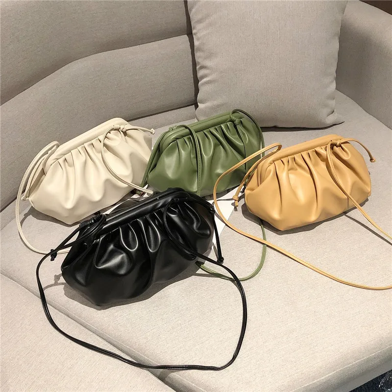 Fashion Women Shoulder Bag New Arrival Crossbody Bag Female Solid Color Pleated Design Ladies Bag Mini Zipper Cloud Bag For Girl