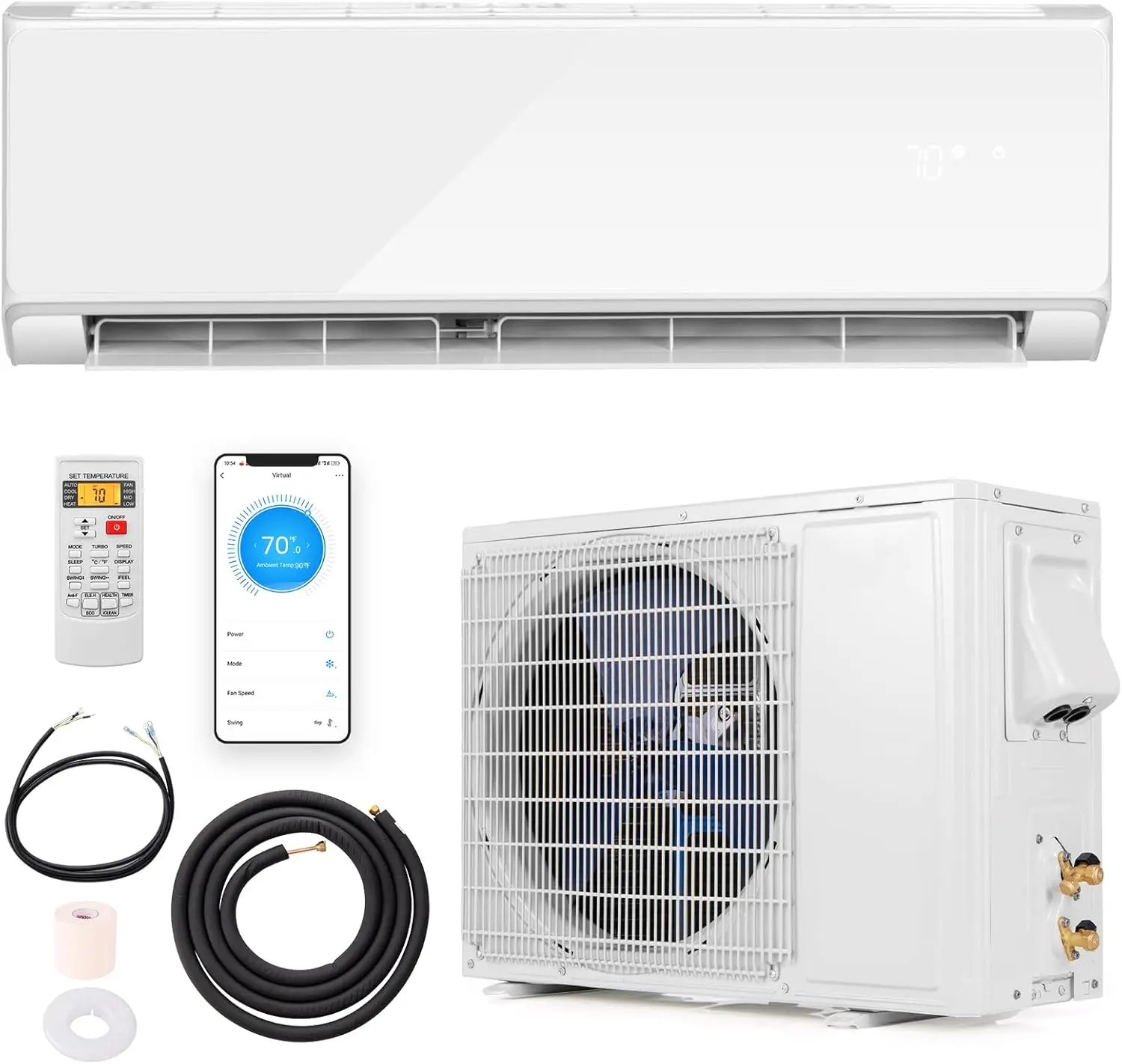 18000 BTU Mini Split Air Conditioner & Heater, 21 SEER2 Inverter AC Unit Cools Up to 1250 Sq. Ft, Wall-mounted Tubeless Split