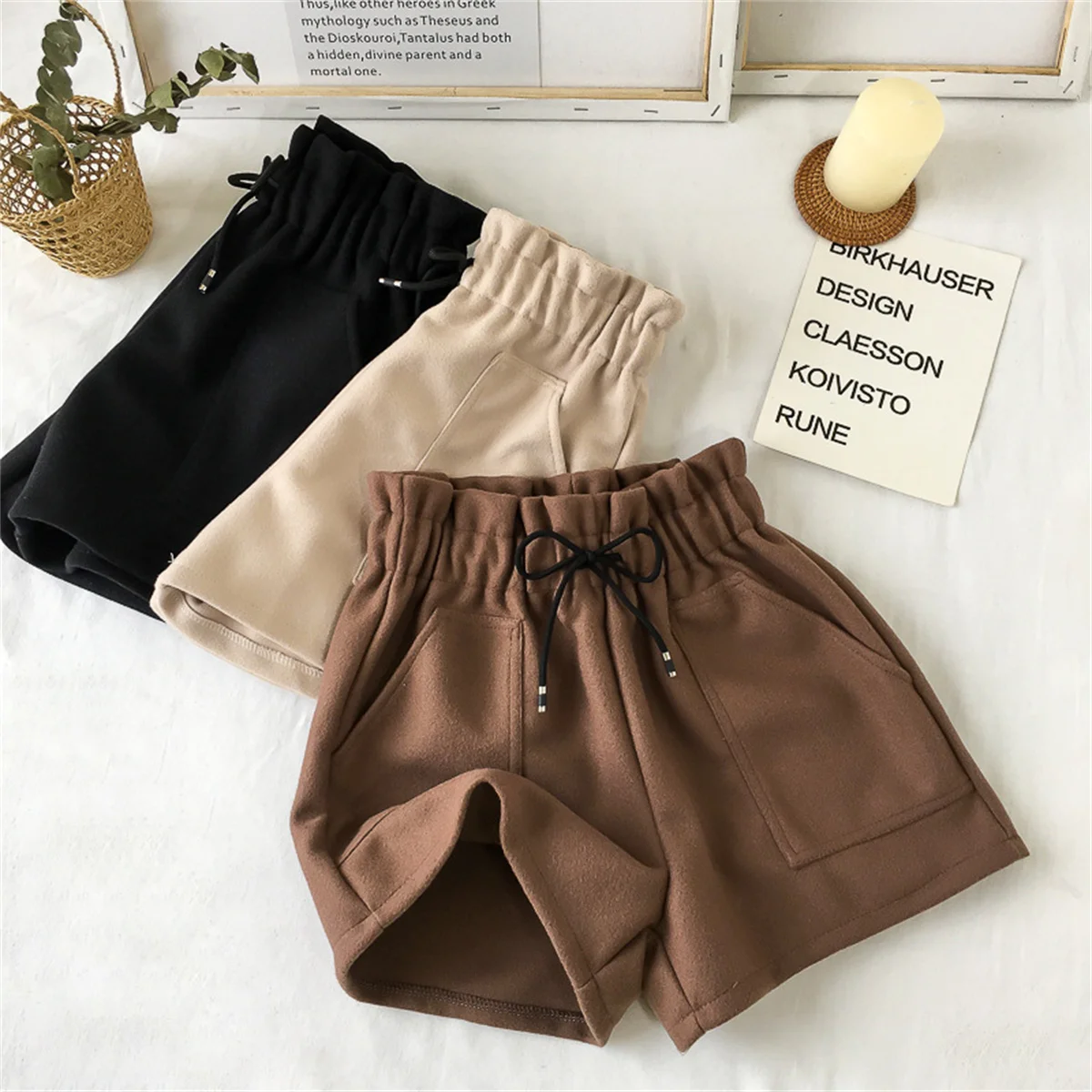 Fashion Autumn Winter Woolen Shorts Women 2025 High Waist New In Retro Elegant Short Pant Korea Loose Solid Trouse Casual Street - Image 2