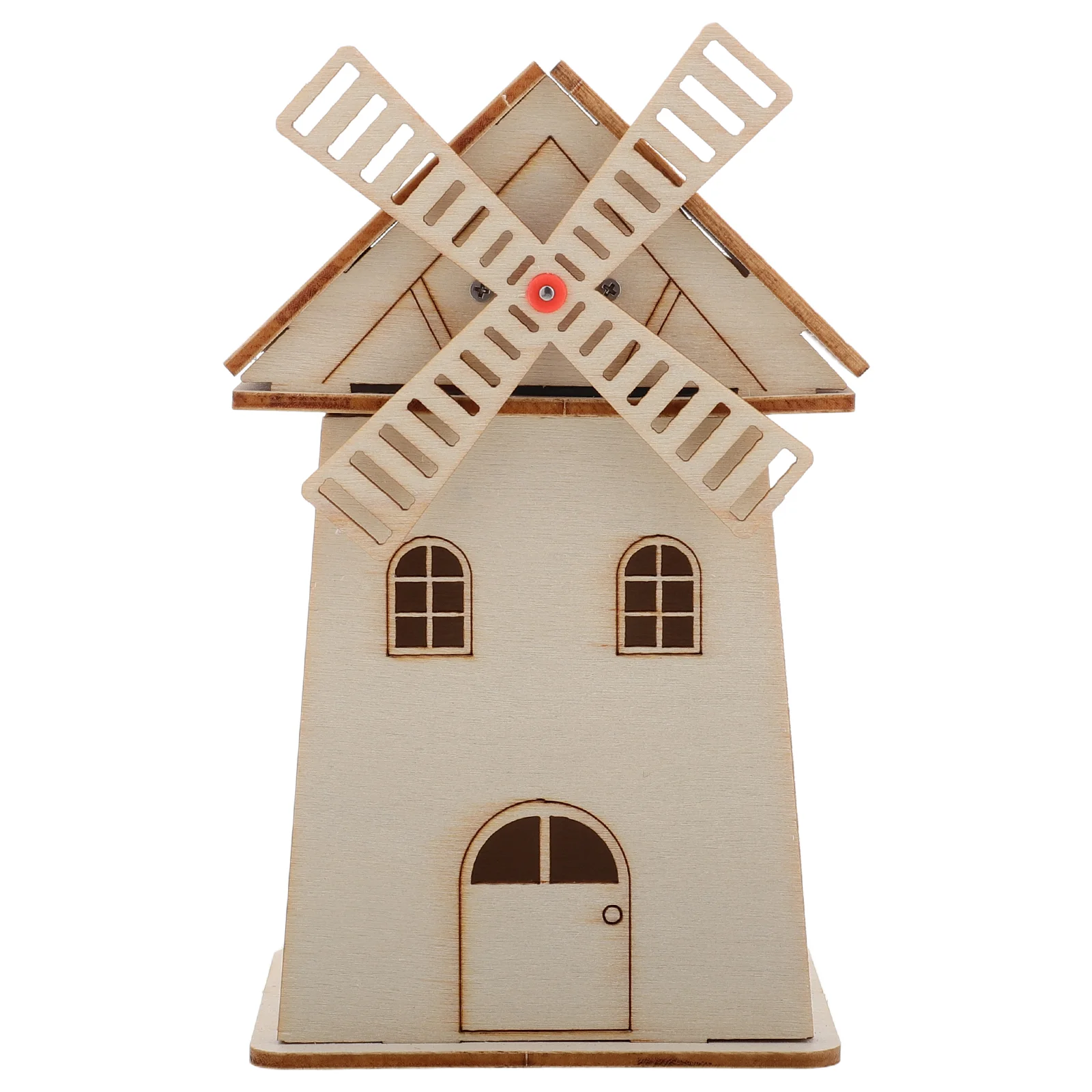 DIY Solar Powered Windmill Model Unfinished Wooden Windmill House Prop Science Toy for Kids Reliable Solar Science Experiment As