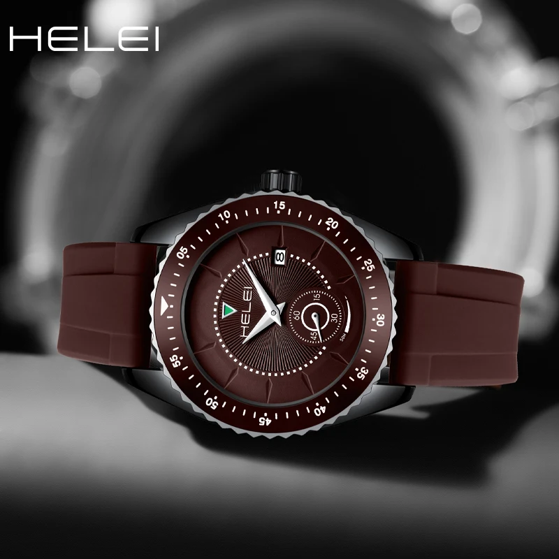 HELEI 클래식 패션 트렌드 남성용 스포츠 시계, 실리콘 방수 패션 캘린더 디스플레이, 석영 손목시계, 남성용 선물