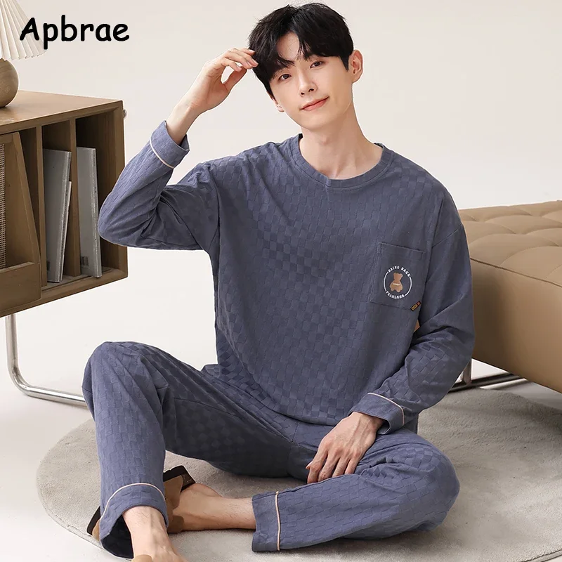 Plus Size L-4XL Men Pajamas Autumn Winter HQ Cotton Pajama Sets Long Sleeve Sleepwear Gentleman Pijamas Fashion Home Wear