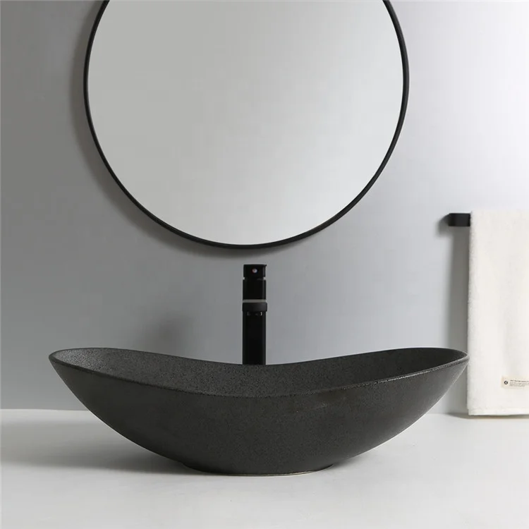 Imagem -03 - Banheiro Oval Matte Black Ceramic Art Hand Wash Basin Sanitary Ware Cor Personalizada Padrão Europeu