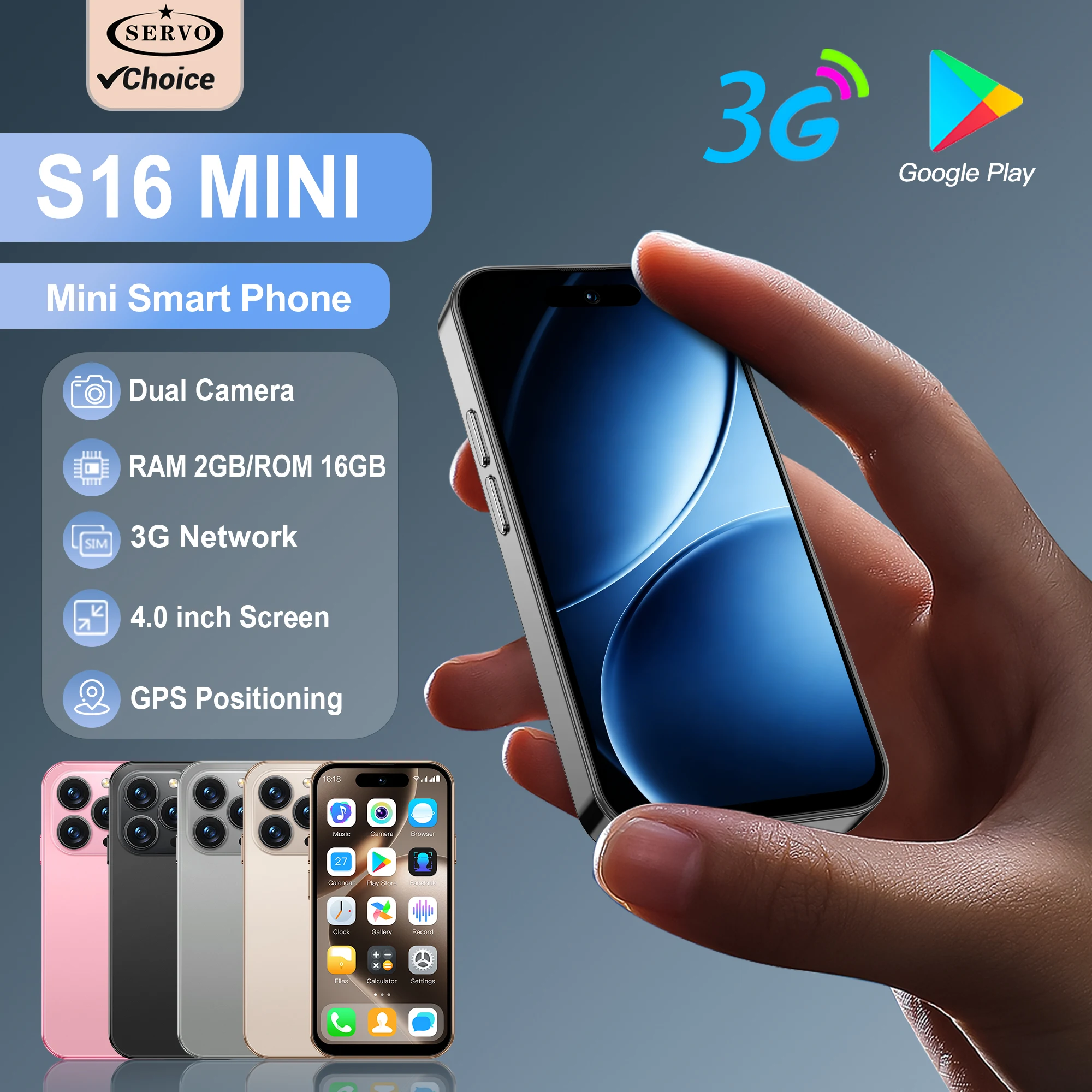 SERVO 3G Mini Smartphone 4 inch HD Display Android OS 2GB+16GB Face Unlock GPS Smal Smart Mobile Phones 2000mAh WiFi Play Store