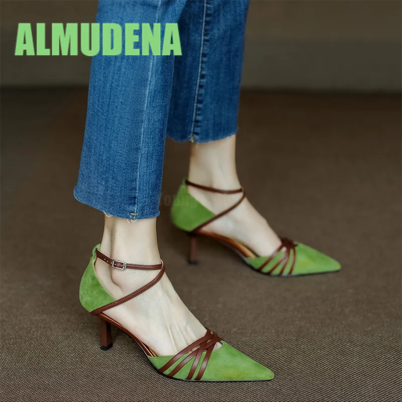 

Handmade Baotou High Heel Sandals for Women In Summer with Pointed Buckle Design Hollow Single Shoes Fairy Style High Heels