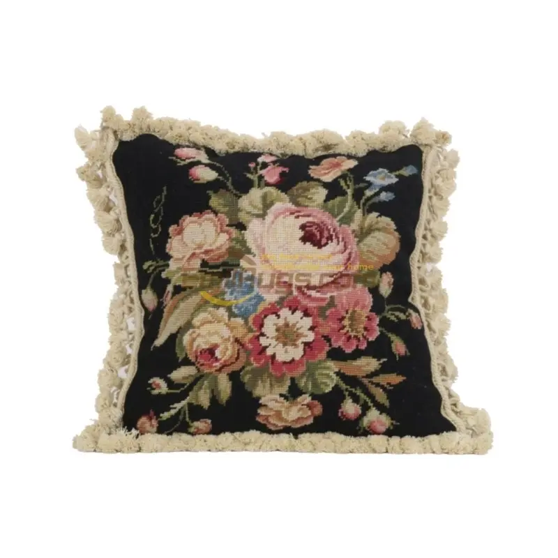 

leaves embroidery pillow woven pillows needlepoint hand-embroidered Victoria style bedroom wool handmade stitches cushions