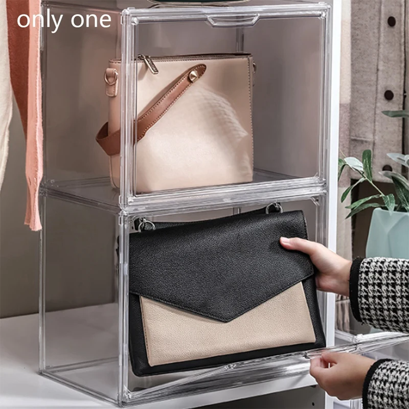 Promotion! Purse Storage Organizer For Closet, Clear Acrylic Display Box For Handbag, Stackable Bag Organizer With Magnetic Door