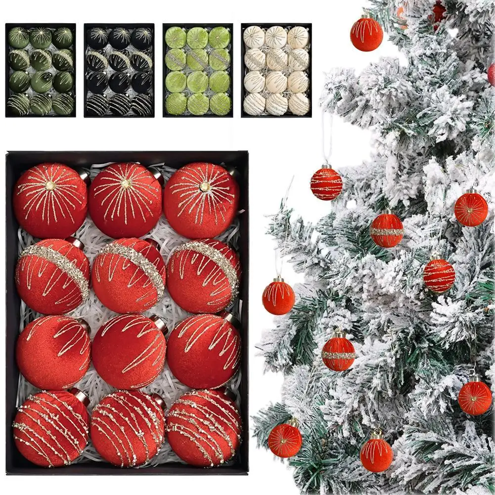 

8CM New Christmas Balls Set DIY Crafts Flocking Xmas Tree Pendants Christmas Tree Shatterproof Hanging Balls Home Xmas Decor