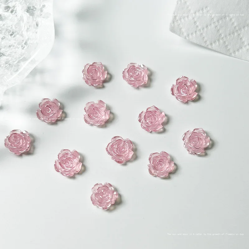 6/8mm perla sólida Rosa resina moda uñas encantos Multi colores perla polvo pegajoso Camelia decoración artística de uñas Accesorios 20 piezas