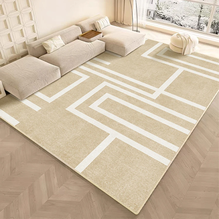 Foldable Beige Waterproof Area Rug High Stain Resistant Polyester Home Carpet for Living Room