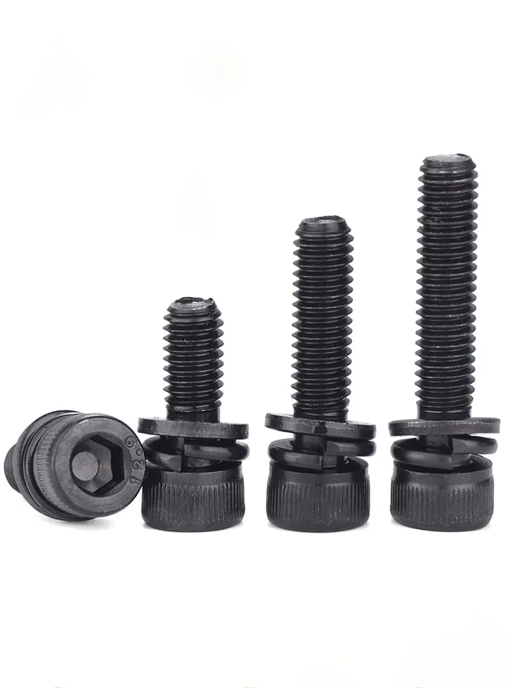 Black 12.9 Grade M3 M4 M5 M6 M8 M10 M12 Hexagon Hex Socket Head Cap Allen Bolt Screw Flat Washer Spring Gasket Combination Set