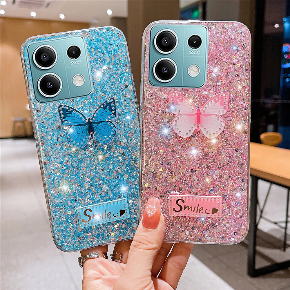 Butterfly Diamond Glitter Phone Case For Xiaomi Redmi Note 13 13ProPlus 12 Pro 11 11S 10 10S 9 9S 8 Pro Soft Silicone Back Cover