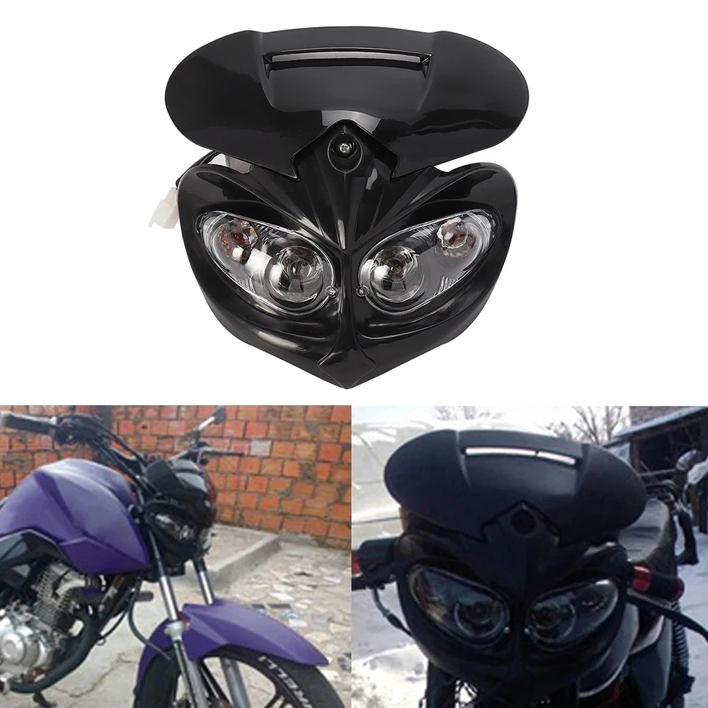 

Black Motorcycle Dual Headlight Front Fairing Head Lamp for Universal Dirt Pit Bike ATV Racer Cafe Motorbike Headlamp