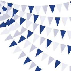 Silver Blue White Triangle Flag Pennant Banner Bunting for Graduation Birthday Wedding Nautical Ahoy Achor Theme Party Supplies